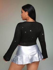 SHEIN ICON Plus Glitter Crop Sweater Without Bra - Black - View 4