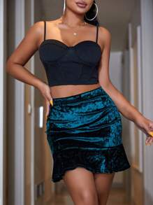 EURMUSE Của phụ nữ Lông tơ Ngắn Váy bút chì Với Xù Hoa Sen , Quần bó , Màu xanh lá - màu xanh lá - Xem 4