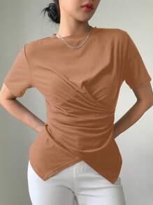 DAZY 純色包裹式十字T恤 - 橘色 - 查看 4