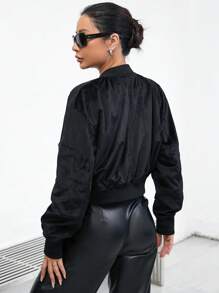 Aveloria 拉鍊按扣短款飛行員夾克 - 黑色 - 查看 2