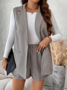 Flirla Cộng với áo khoác blazer in kẻ sọc & quần short gấu cuộn - Nhiều màu - Xem 3