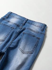 男大童破洞水洗破洞牛仔褲 - 中等水洗藍 - 查看 5