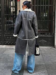 EURMUSE Dual Pocket Teddy Lined Coat - Black - View 2