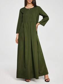 SHEIN Unity Solid Hidden Pocket Maxi Dress - Army Green - View 4