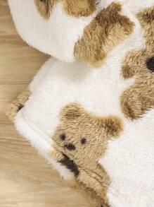 SHEIN Leap Crew 女大童小熊印花前繫帶法蘭絨睡衣套裝 - 白色 - 查看 4