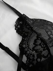 Snug Zone Mono lencería con espalda descubierta, cordones cruzados y encaje floral - Negro - Ver 4