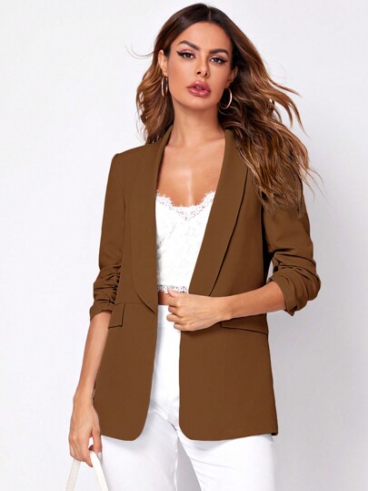 SHEIN LUNE Women Fashion Spring Classic Coffee Brown Blazer For Daily Commute In Fall/Winter