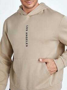 EASEVO Men Plus Letter Graphic Kangaroo Pocket Hoodie - Khaki - View 6