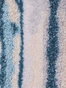 SHEIN LUNE Graphic Print Open Front Fuzzy Coat Fall Cloth For Women - Blue - View 3