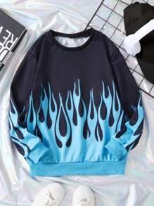 SHEIN Tween Girl Fire Print Sweatshirt - Black - View 1