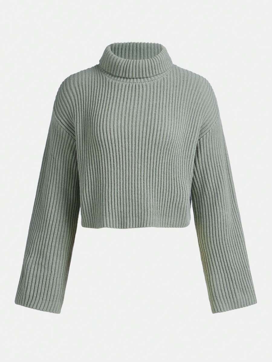 Teen Girl Drop Shoulder Ribbed Knit Sweater - Mint Green - View 1