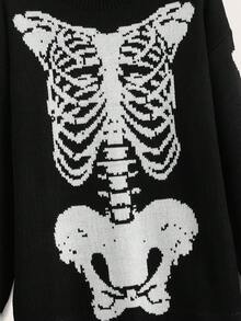 SHEIN EZwear Plus Skeleton Pattern Drop Shoulder Sweater - Black and White - View 4