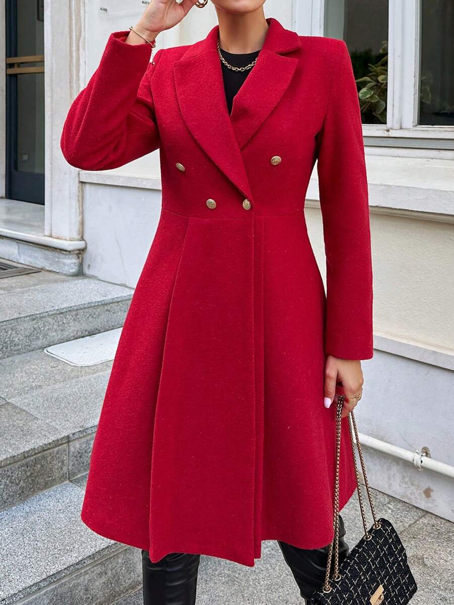 SHEIN Cottnline Cổ áo Nút phía trước Áo khoác - Đỏ - Xem 1