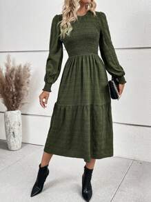 SHEIN Unity Vestido acampanado con dobladillo con volantes lisos - Verde - Ver 6