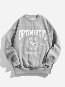 青少年女孩休闲简约卡通图案卫衣，适合秋冬季 - 灰色 - 查看 3