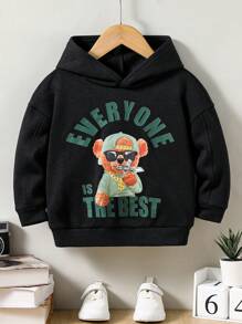 SHEIN Young Boy Cute & Comfortable Funny Bear Pattern Sweatshirt - Black - View 1