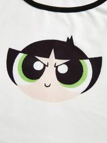 The Powerpuff Girls | ROMWE 3pcs Cartoon Graphic Contrast Binding PJ Set, School - Multicolor - View 4