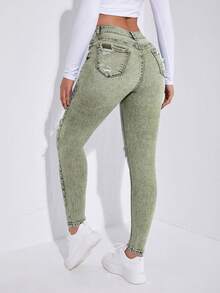 Jeans ajustados desgarro - Verde militar - Ver 2