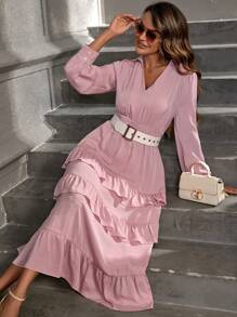 Aveloria Solid Ruffle Hem Dress - Pink - View 6