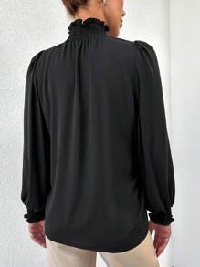 RueChic Blouse À Plis À Col Montant Manches Bouffantes
