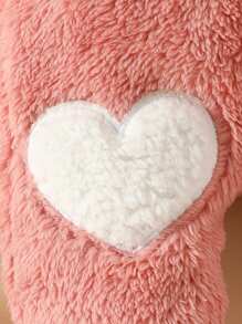 情人节女宝宝毛绒爱心印花拼接长袖连体衣 - 粉色 - 查看 3