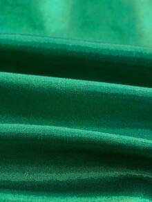 SHEIN ICON 大碼單肩露肩短上衣 - 綠色 - 查看 3