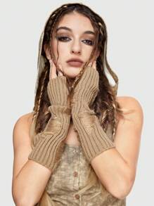 ROMWE Grunge Punk 破洞手套 - 卡其色 - 查看 2