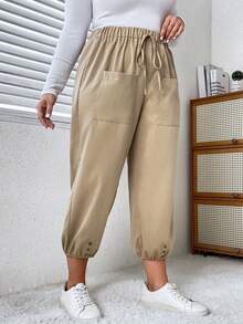 Calvaya Plus Dual Pocket Knot Front Pants - Apricot - View 4