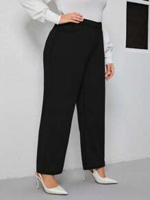 SHEIN Frenchy 大碼高腰直筒牛仔褲 - 黑色 - 查看 3