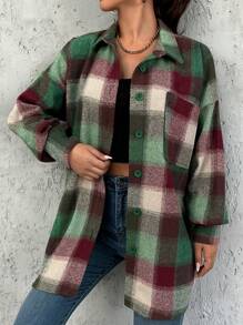 RueChic Plaid Print Drop Shoulder Coat - Multicolor - View 6