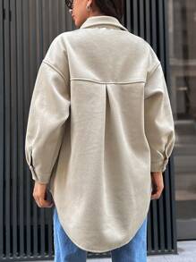 EURMUSE Flap Pocket Drop Shoulder Overcoat - Apricot - View 2