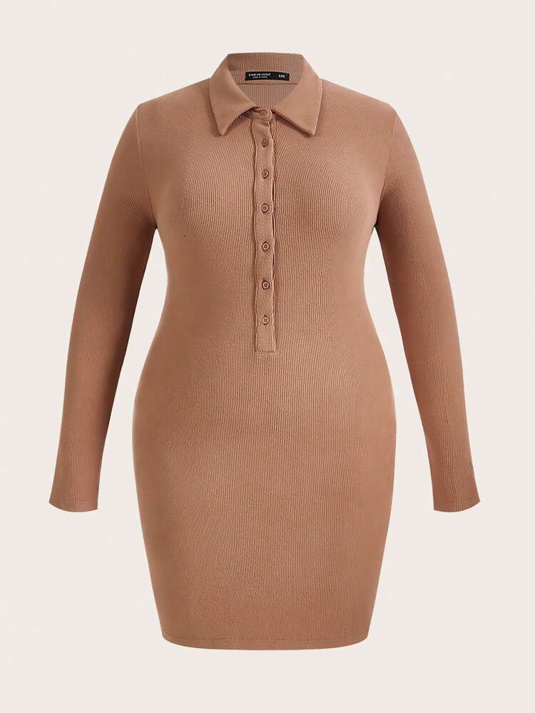 Plus Button Front Bodycon Dress