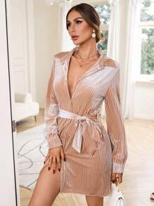 SHEIN Privé 純色束帶襯衫洋裝