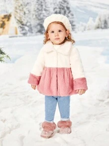 SHEIN Baby Girl Two Tone Fluffy Peplum Coat - Beige - View 6