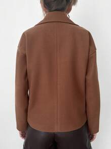 RueChic Lapel Neck Drop Shoulder Double Button Overcoat - Burgundy - View 2