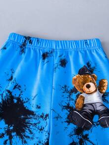 SHEIN Tween Boy Bear Print Tie Dye Pullover & Sweatpants - Blue - View 5