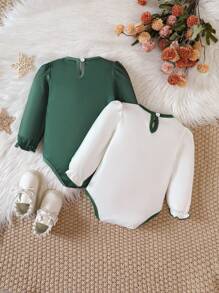 Cô gái 2 Miếng Đồ họa Chữ cái Tương phản ràng buộc tay áo lá sen Áo liền quần chặt - Nhiều màu - Xem 2