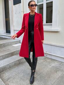 SHEIN Cottnline Cổ áo Nút phía trước Áo khoác - Đỏ - Xem 5