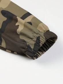 Manfinity Sport Streetwear 男友风男士休闲迷彩印花长袖拉链抽绳连帽运动夹克健身慢跑上衣健身上衣秋季透气运动夹克