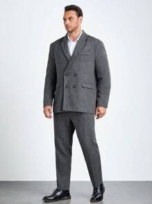 Manfinity VCAY Men Plus Lapel Neck Double Breasted Blazer & Pants - Grey - View 3