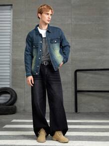 Manfinity Hypemode Men Flap Pocket Denim Jacket - Blue - View 5