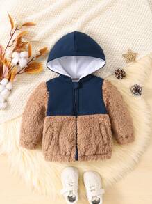 Baby Boy Two Tone Hooded Teddy Coat - Multicolor - View 1