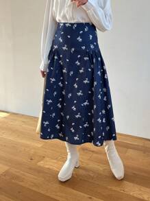 FRIFUL 碎花高腰裙 - 藍色 - 查看 1