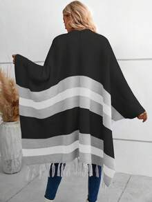 EMERY ROSE 拼色流苏下摆蝙蝠袖开衫 - 彩色 - 查看 2