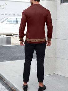 Manfinity LEGND Men Geo Print Button Up Shirt - Burgundy - View 2