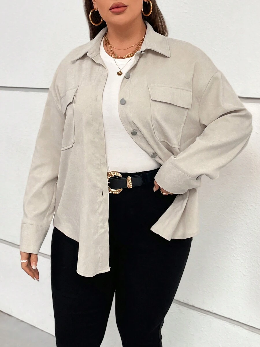 SHEIN Essnce Talla grande Abrigo con bolsillo con solapa de hombros caídos - Albaricoque - Ver 1