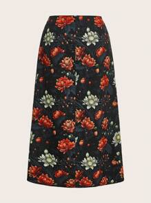 VRSO Falda con abertura lateral y estampado floral de artista, ideal para vacaciones, fiestas, Acción de Gracias, festivales