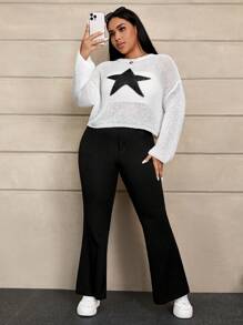 SHEIN EZwear Plus Flare Leg Pants - Black - View 6