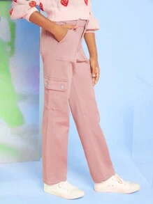 Tween Girl Flap Pocket Side Cargo Jeans - Dusty Pink - View 3
