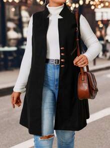 EMERY ROSE Áo khoác vest phía trước có nút cộng - màu đen - Xem 4